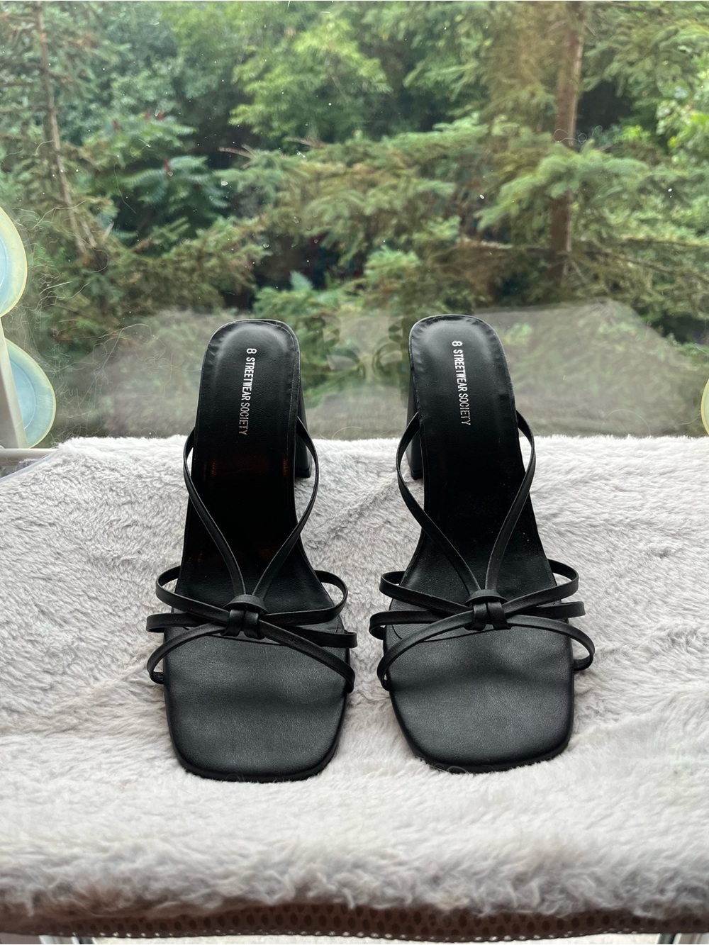 8 Other Reasons Black Knotted Strappy Square-Toe Heels